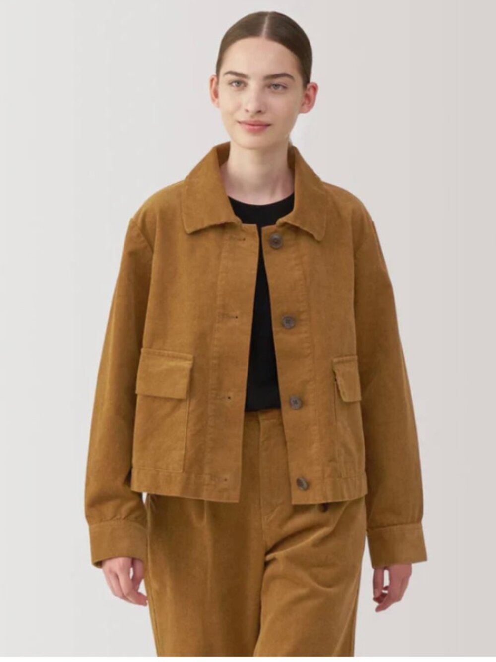 MUJI Women's Kapok Blend Corduroy Jacket in Burnt Orange Size L